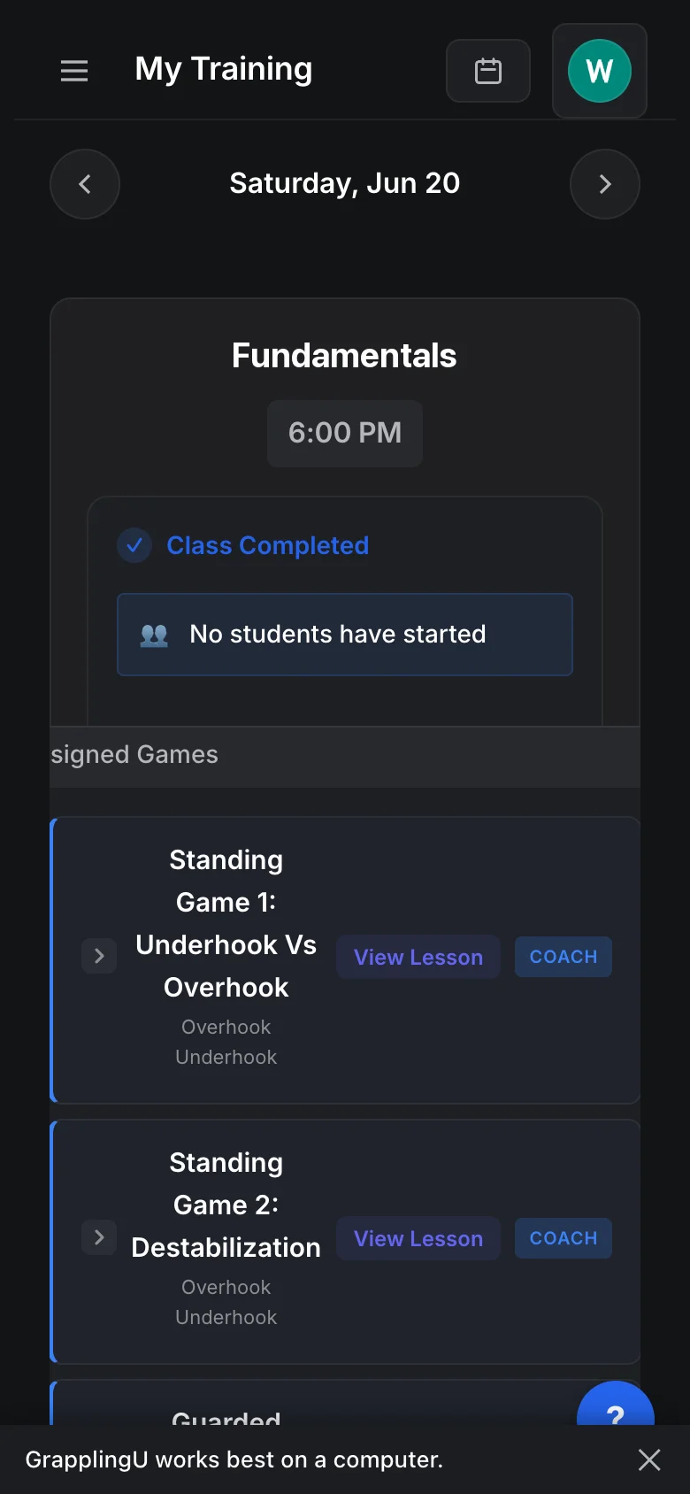 GrapplingU training tracker on phone